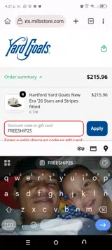 Hartford Yard Goats coupon verification screenshot