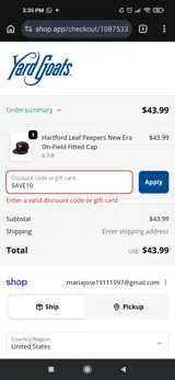 Hartford Yard Goats coupon verification screenshot