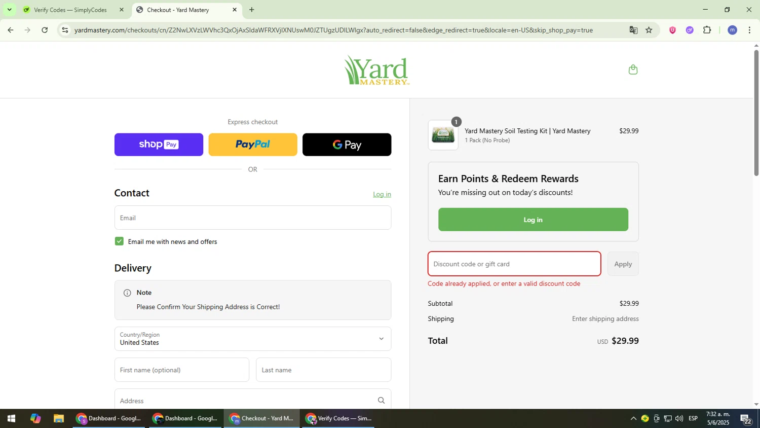 Yard Mastery coupon code screenshot showing code STG-30OFF applied at Yard Mastery checkout page. Uploaded by SimplyCodes community member QuestDefender2661 on Jun 5, 2025
