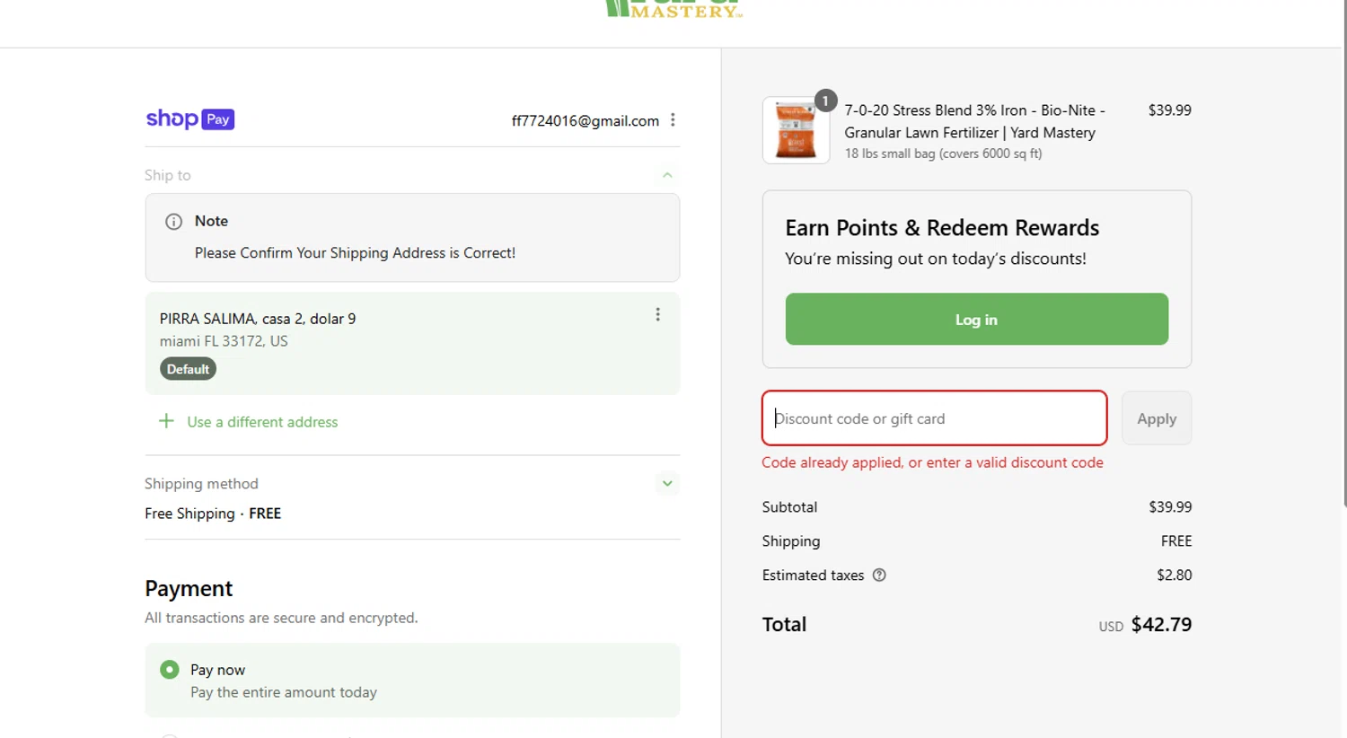 Yard Mastery coupon code screenshot showing code SAMPLE30 applied at Yard Mastery checkout page. Uploaded by SimplyCodes community member BonusDefender8823 on Aug 6, 2025