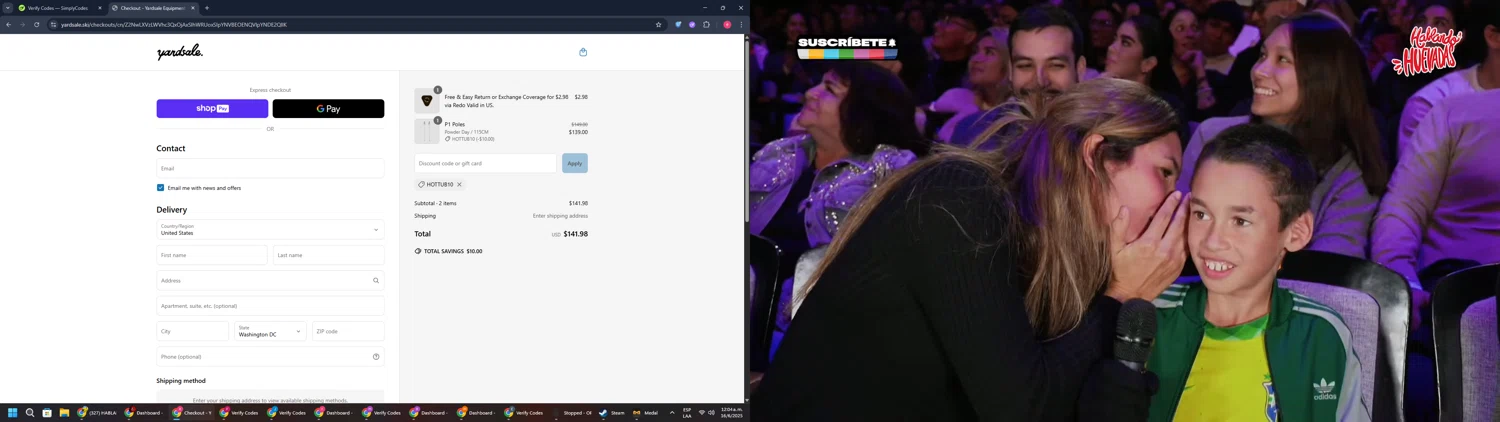 Yardsale coupon code screenshot showing code HOTTUB10 applied at Yardsale checkout page. Uploaded by SimplyCodes community member TreasureWarden457 on Jun 16, 2025