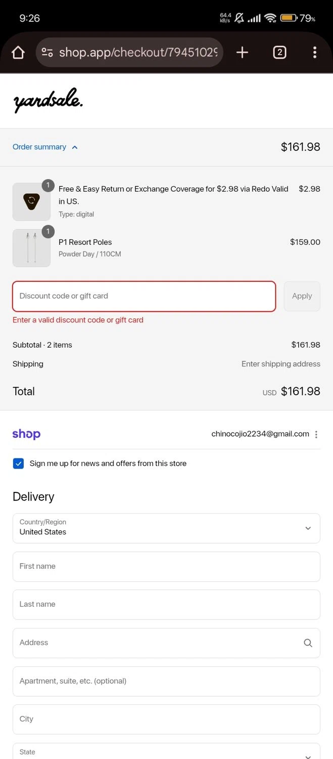 Yardsale coupon code screenshot showing code SPRINGSKIFREAKS applied at Yardsale checkout page. Uploaded by SimplyCodes community member Lhhfhii on Sep 4, 2025