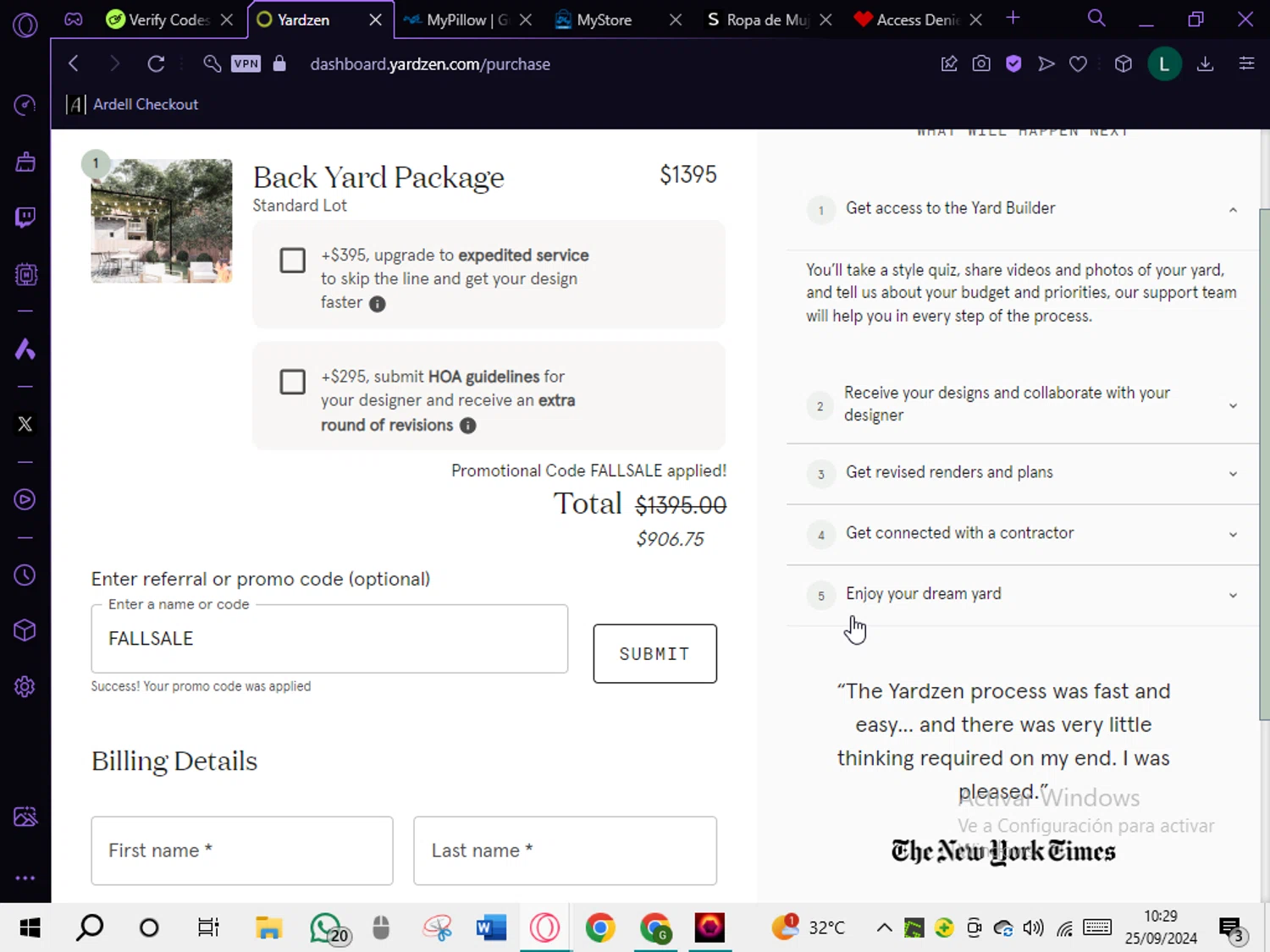 where to use Yardzen promo code box