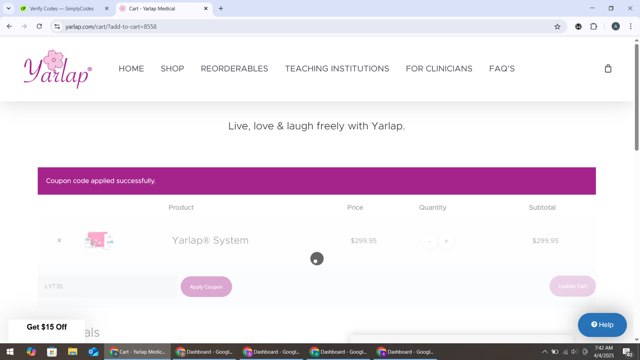 Yarlap checkout page showing Yarlap coupon code box | Screenshot taken by SimplyCodes community member on Apr 4, 2025