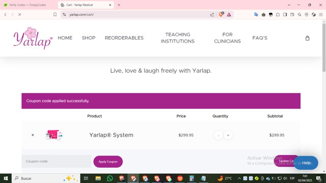 Yarlap checkout page showing Yarlap coupon code box | Screenshot taken by SimplyCodes community member on Apr 2, 2025