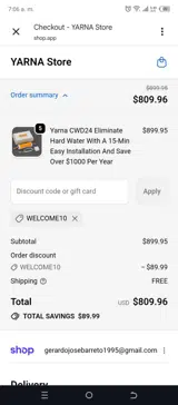 WELCOME10 coupon verification screenshot