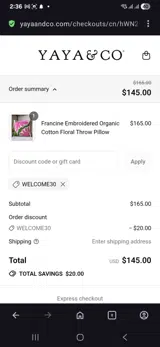 Welcome30 coupon verification screenshot