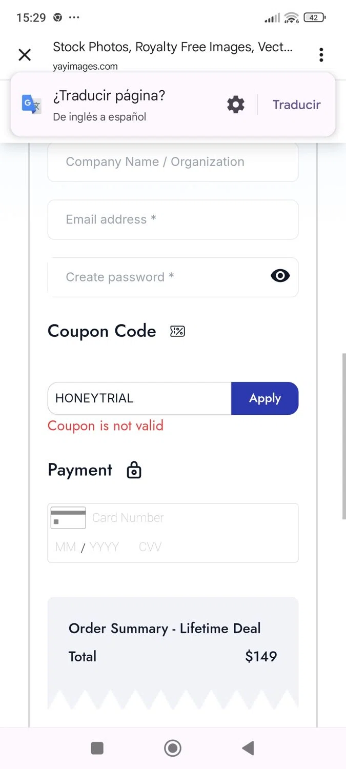Yay Images promo code screenshot showing code HONEYTRIAL applied at Yay Images checkout page. Uploaded by SimplyCodes community member ShieldWhiz4659 on Oct 23, 2025