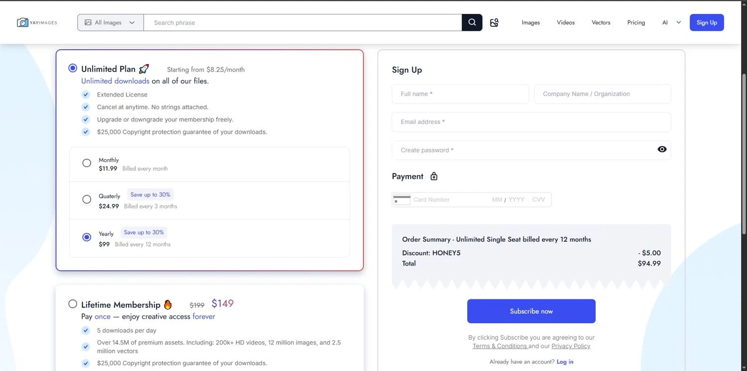 Yay Images promo code screenshot showing code HONEY5 applied at Yay Images checkout page. Uploaded by SimplyCodes community member Depressive on May 16, 2025