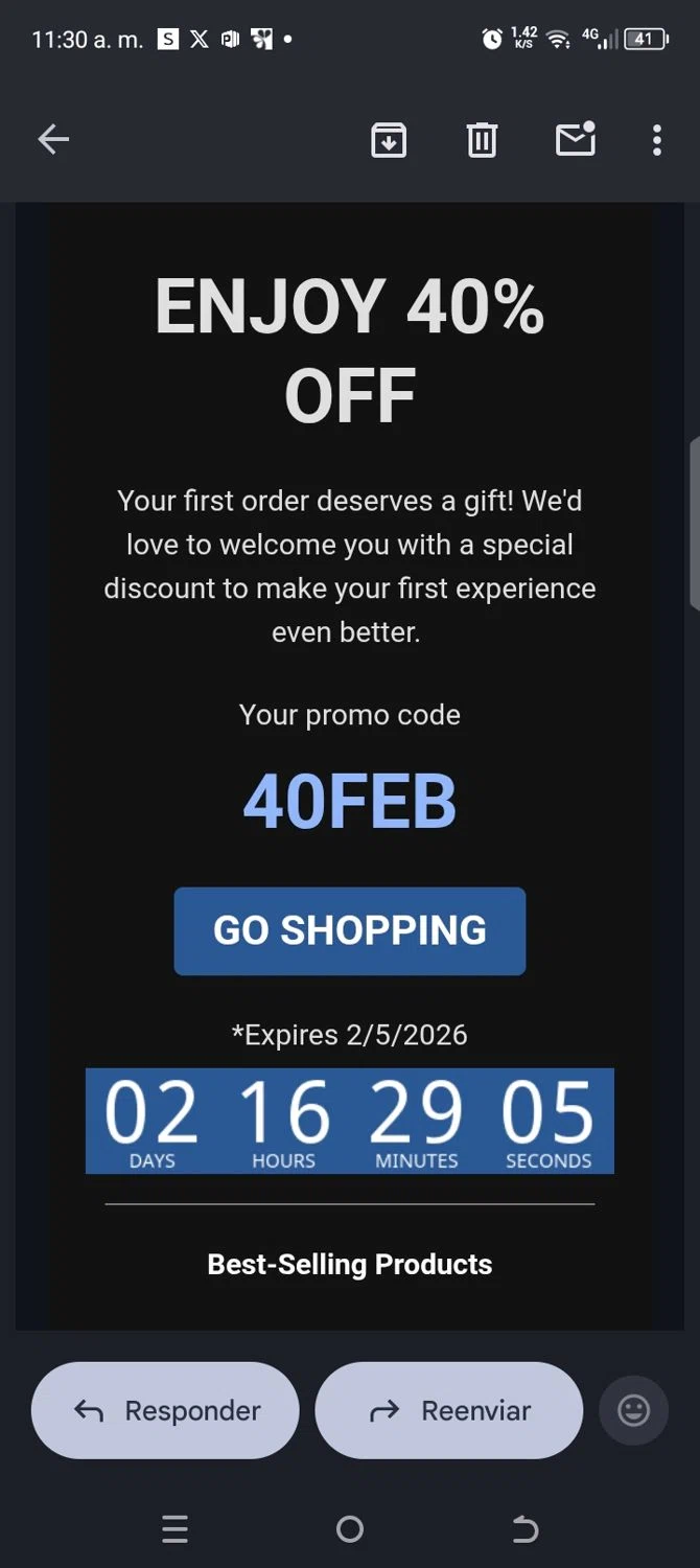 YB Toner promo code screenshot showing code 40FEB applied at YB Toner checkout page. Uploaded by SimplyCodes community member kellymoreno on Feb 3, 2026