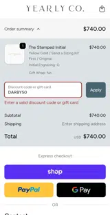 Yearly Company coupon verification screenshot