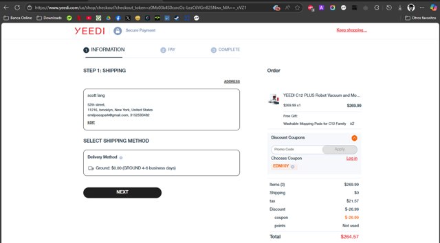 Yeedi checkout page showing Yeedi promo code box | Screenshot taken by SimplyCodes community member on May 21, 2025