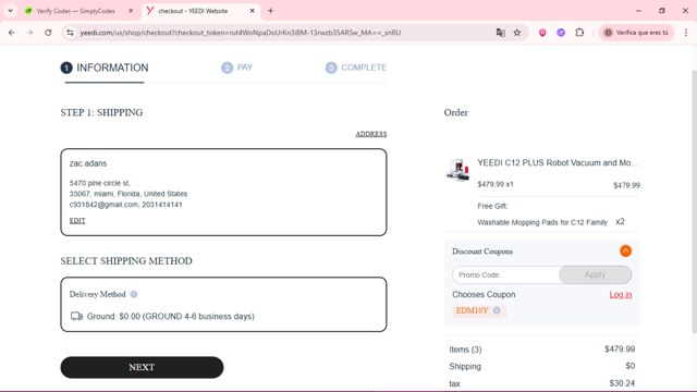 Yeedi checkout page showing Yeedi promo code box | Screenshot taken by SimplyCodes community member on Jul 26, 2025