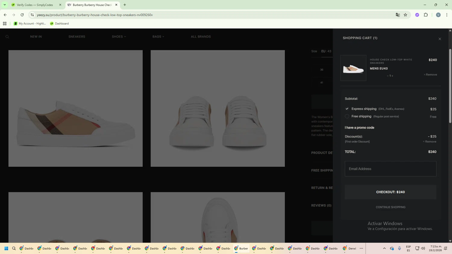 Yeezy.su checkout page showing Yeezy.su promo code box | Screenshot taken by SimplyCodes community member on Feb 19, 2026