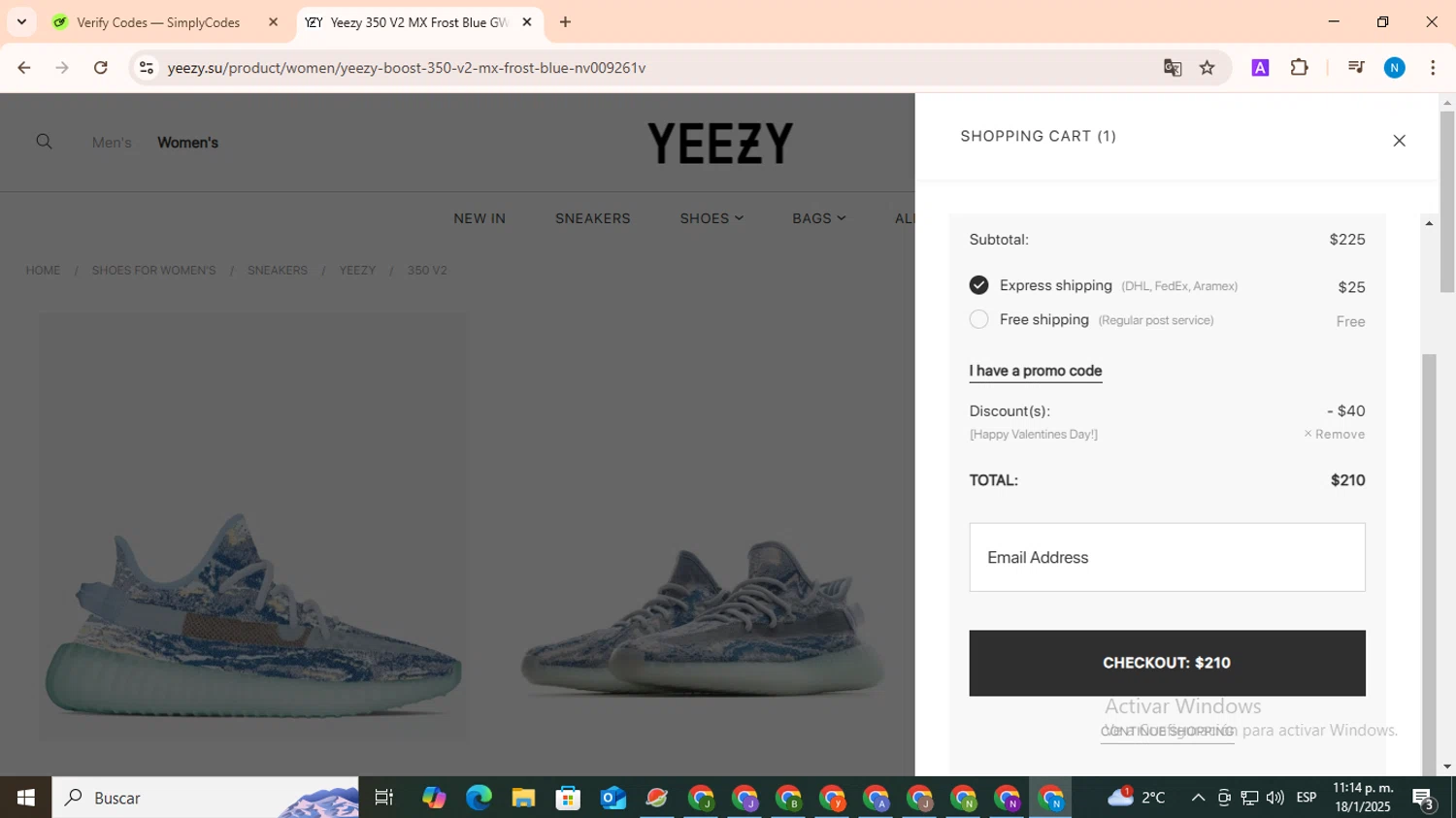 Yeezy.su promo code screenshot showing code LOVE applied at Yeezy.su checkout page. Uploaded by SimplyCodes community member CoinHawk678 on Jan 19, 2025