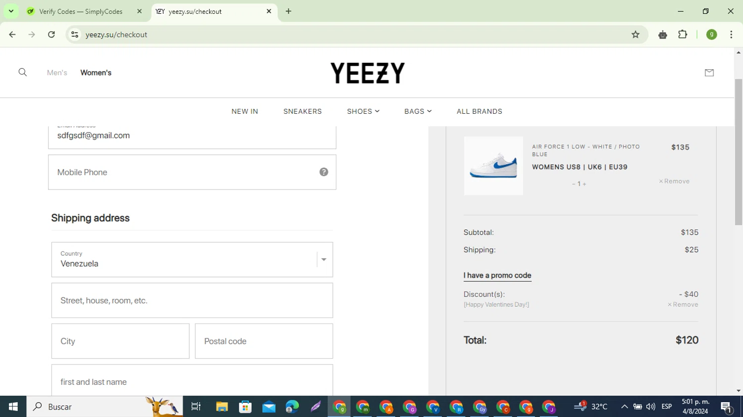 Yeezy.su checkout page showing Yeezy.su promo code box | Screenshot taken by SimplyCodes community member on Aug 4, 2024