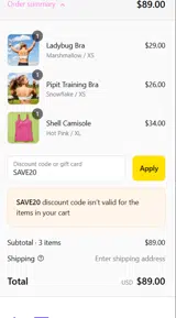 SAVE20 coupon verification screenshot