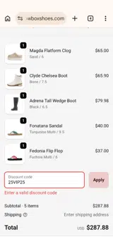 25VIP25 coupon verification screenshot