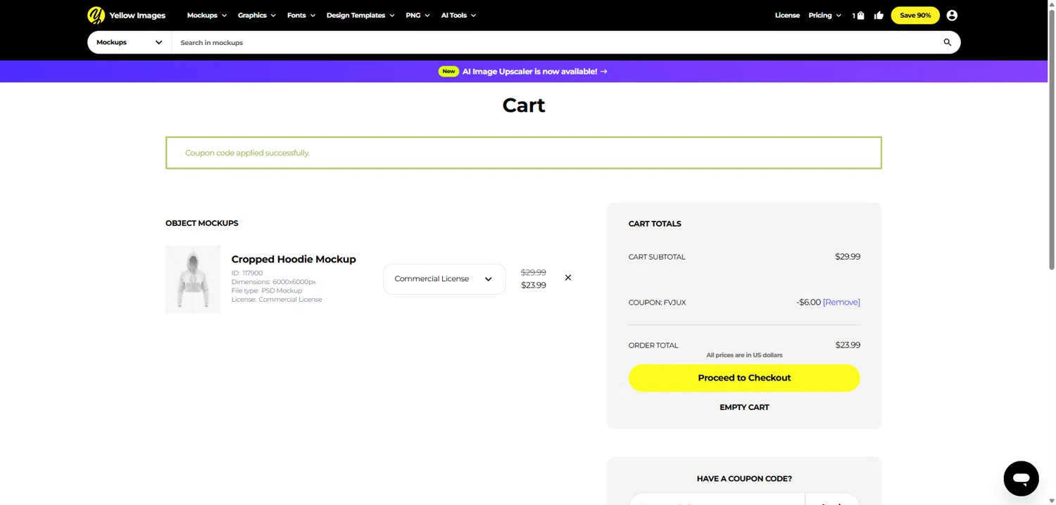 Yellow Images checkout page showing Yellow Images coupon code box | Screenshot taken by SimplyCodes community member on Jan 15, 2026