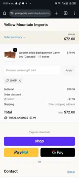 SHOP coupon verification screenshot