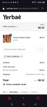 WELCOME949 coupon verification screenshot