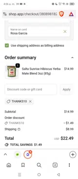 THANKS10 coupon verification screenshot