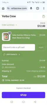 JRRYSWIM20 coupon verification screenshot