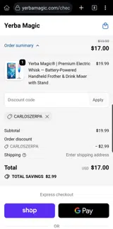 CARLOSZERPA coupon verification screenshot