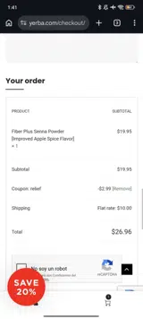 Yerba Prima coupon verification screenshot
