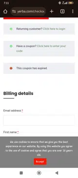 Yerba Prima coupon verification screenshot