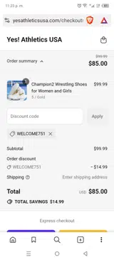 WELCOME751 coupon verification screenshot
