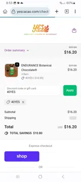 40YES coupon verification screenshot