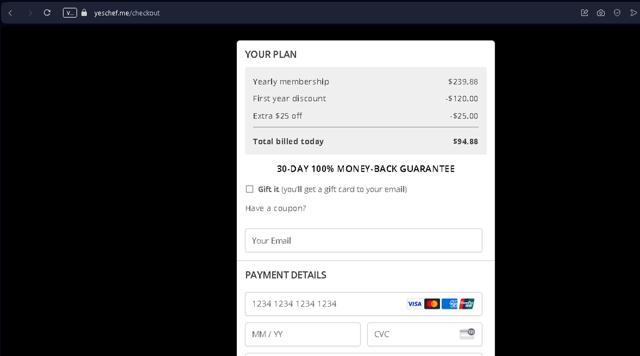 YesChef checkout page showing YesChef promo code box | Screenshot taken by SimplyCodes community member on Feb 24, 2025