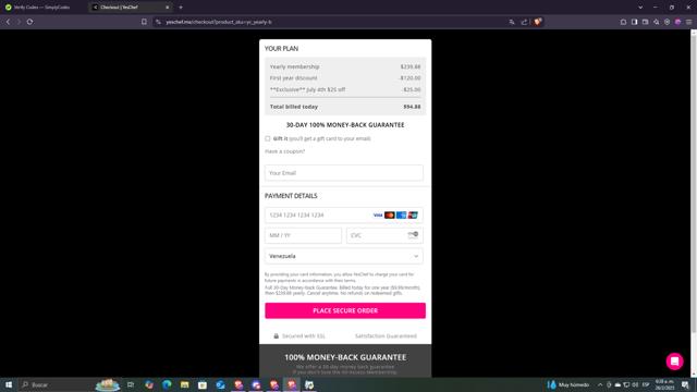 YesChef checkout page showing YesChef promo code box | Screenshot taken by SimplyCodes community member on Feb 26, 2025