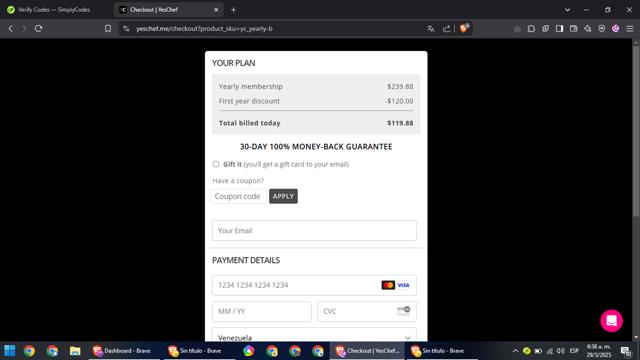 YesChef checkout page showing YesChef promo code box | Screenshot taken by SimplyCodes community member on Mar 29, 2025