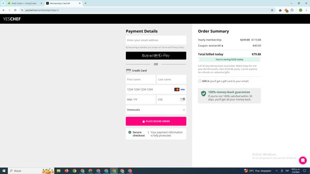 YesChef checkout page showing YesChef promo code box | Screenshot taken by SimplyCodes community member on Mar 6, 2025