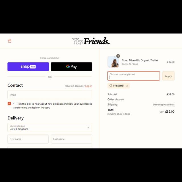 Yes Friends checkout page showing Yes Friends promo code box | Screenshot taken by SimplyCodes community member on Sep 10, 2023