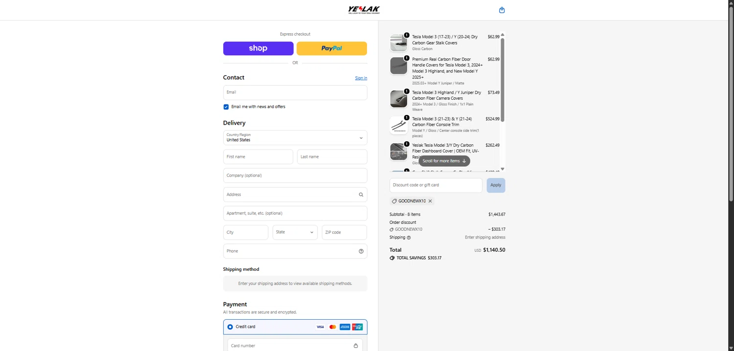 Yeslak checkout page showing Yeslak discount code box | Screenshot taken by SimplyCodes community member on Feb 10, 2026
