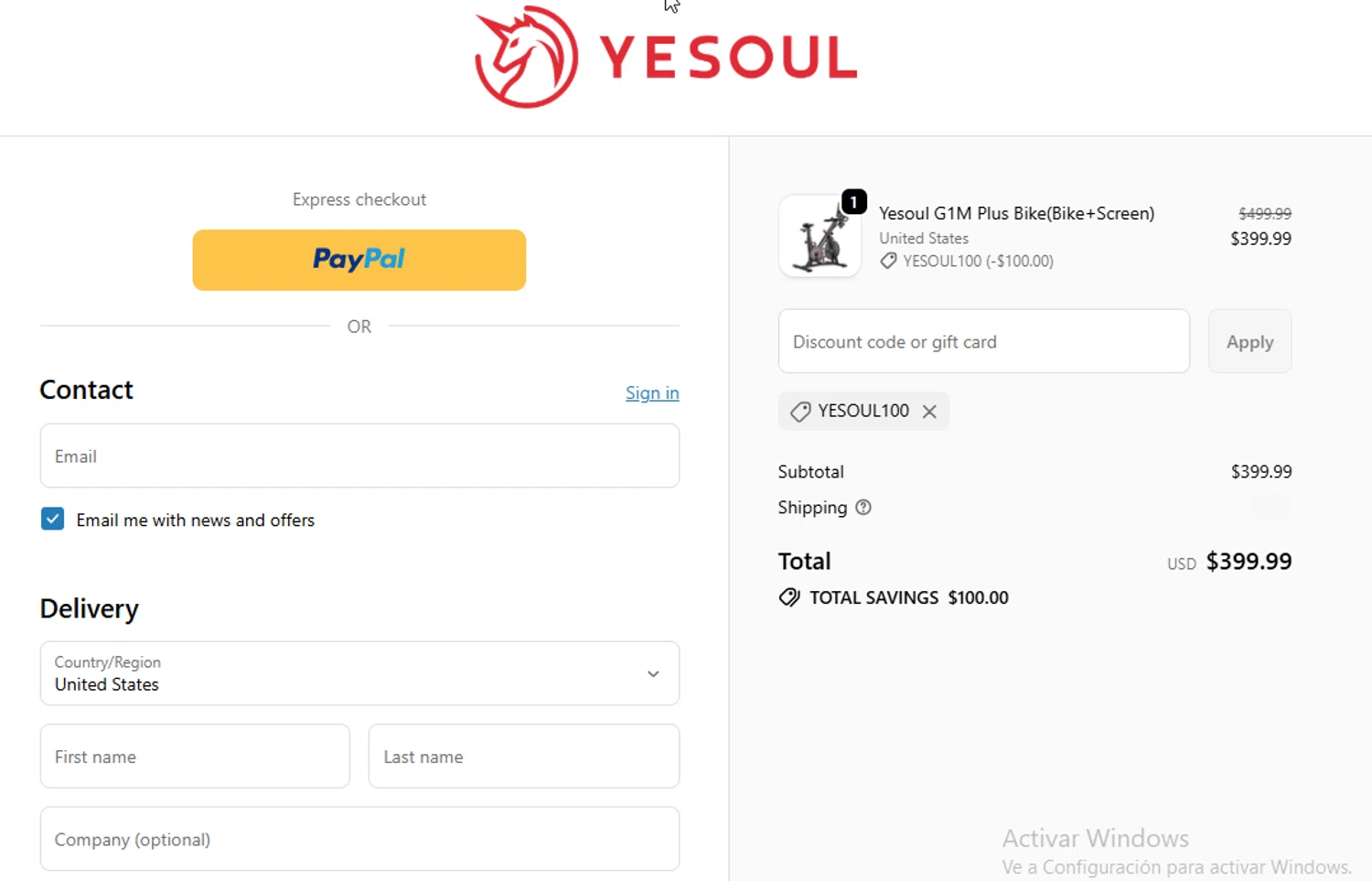 YESOUL coupon code screenshot showing code YESOUL100 applied at YESOUL checkout page. Uploaded by SimplyCodes community member ligthYA on Nov 27, 2025