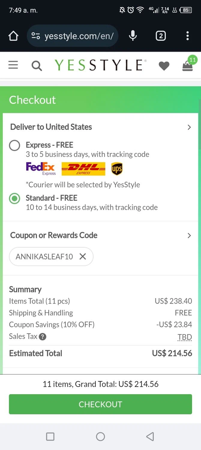 where to use YesStyle promo code box