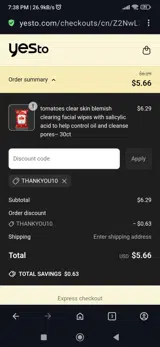 Yes To coupon verification screenshot