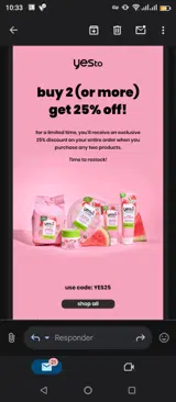 Yes To coupon verification screenshot