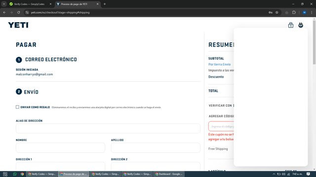 YETI checkout page showing YETI promo code box | Screenshot taken by SimplyCodes community member on Dec 10, 2024
