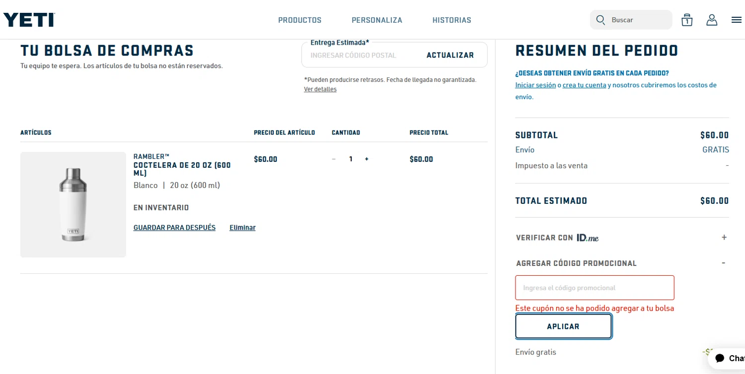 YETI promo code screenshot showing code FreeShipping applied at YETI checkout page. Uploaded by SimplyCodes community member Gaby04 on Apr 9, 2025