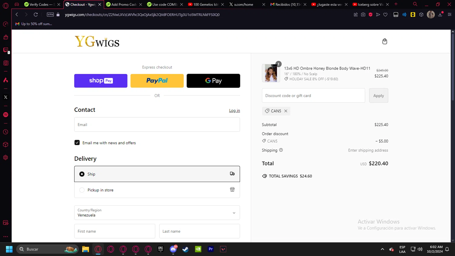 where to use Ygwigs promo code box