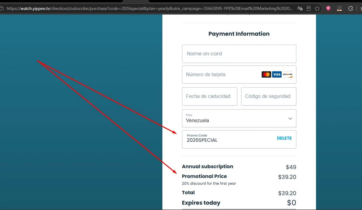 Yippee promo code screenshot showing code 2026SPECIAL applied at Yippee checkout page. Uploaded by SimplyCodes community member HonestVzla on Jun 20, 2026
