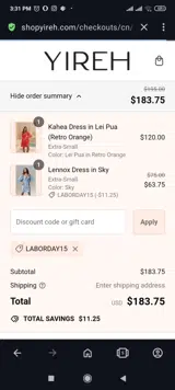Yireh coupon verification screenshot