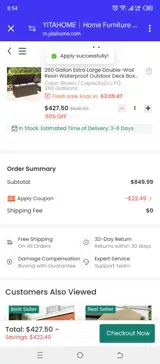 WELCOME5 coupon verification screenshot