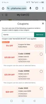 Kerrie coupon verification screenshot