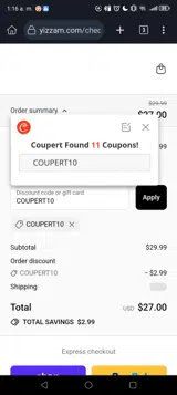 COUPERT10 coupon verification screenshot